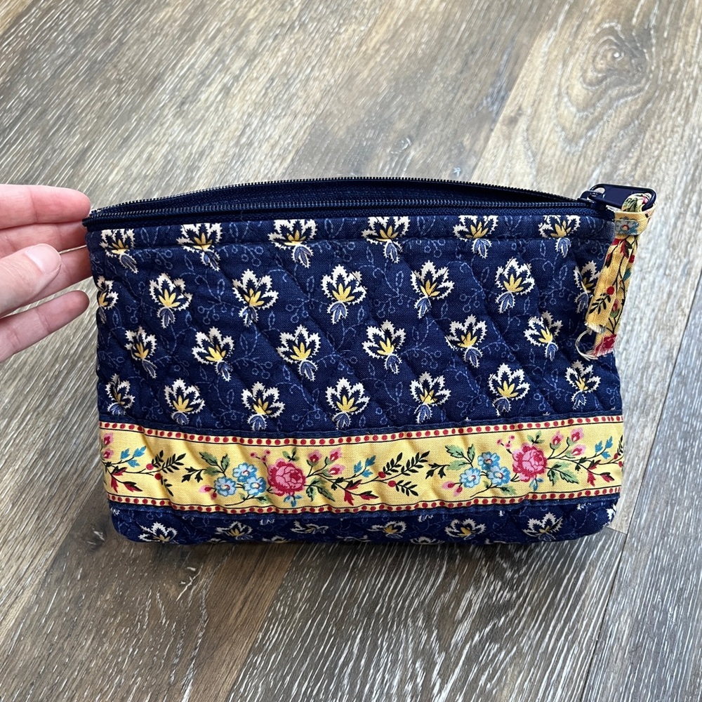 Vintage Vera Bradley Quilted Cosmetic Pouch in Retired Maison Blue Pattern
